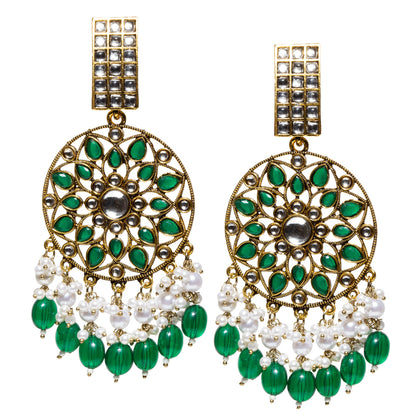 Bindhani-Mehandi-Antique-Gold-Plated-Green-Drops-Kundan-Stone-Earrings-For-Women-and-Girls