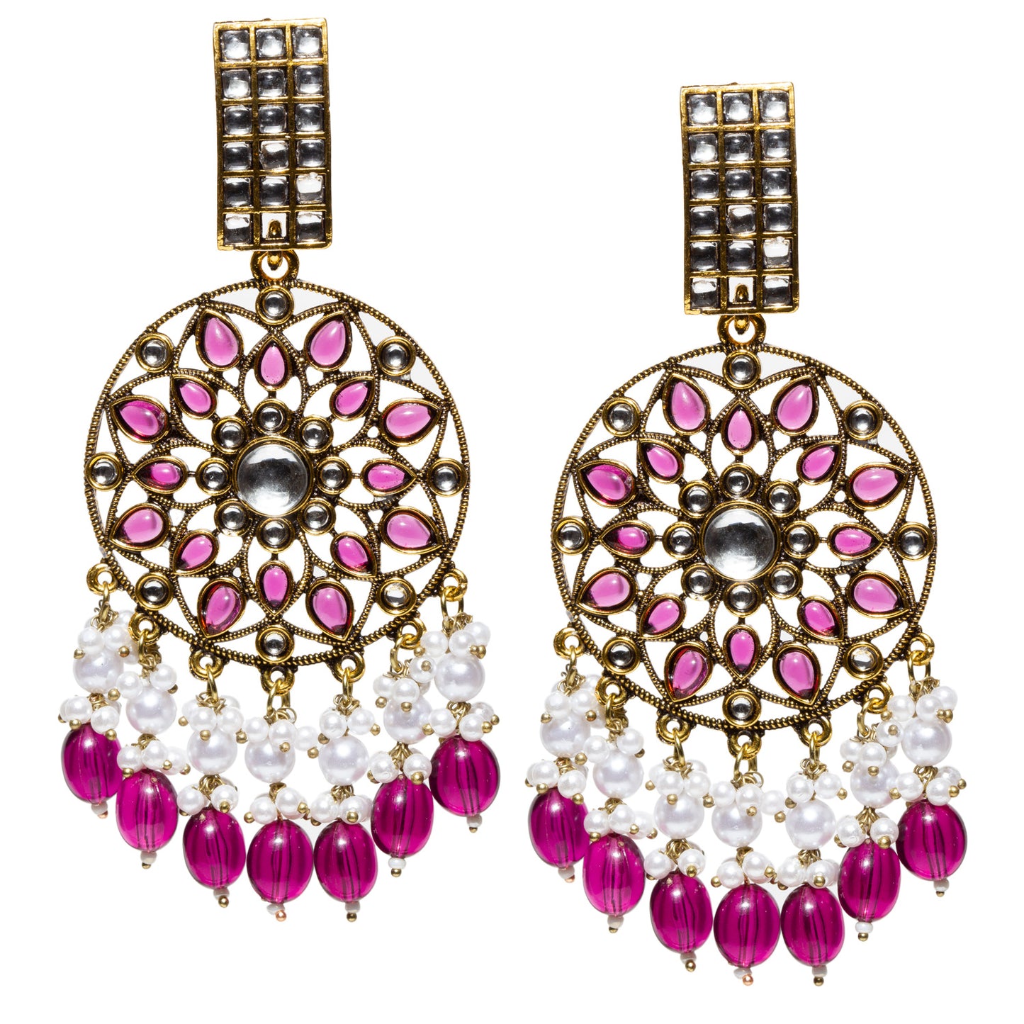 Bindhani-Mehandi-Antique-Gold-Plated-Purplewine-Drops-Kundan-Stone-Earrings-For-Women-and-Girls