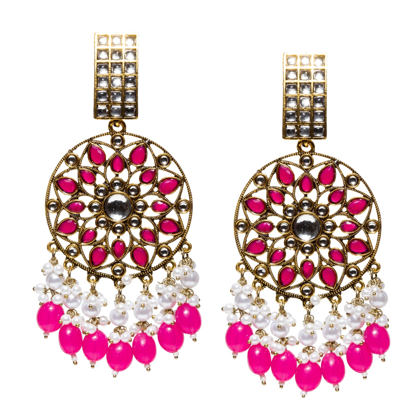 Bindhani-Mehandi-Antique-Gold-Plated-Rani-Pink-Drops-Kundan-Stone-Earrings-For-Women-and-Girls