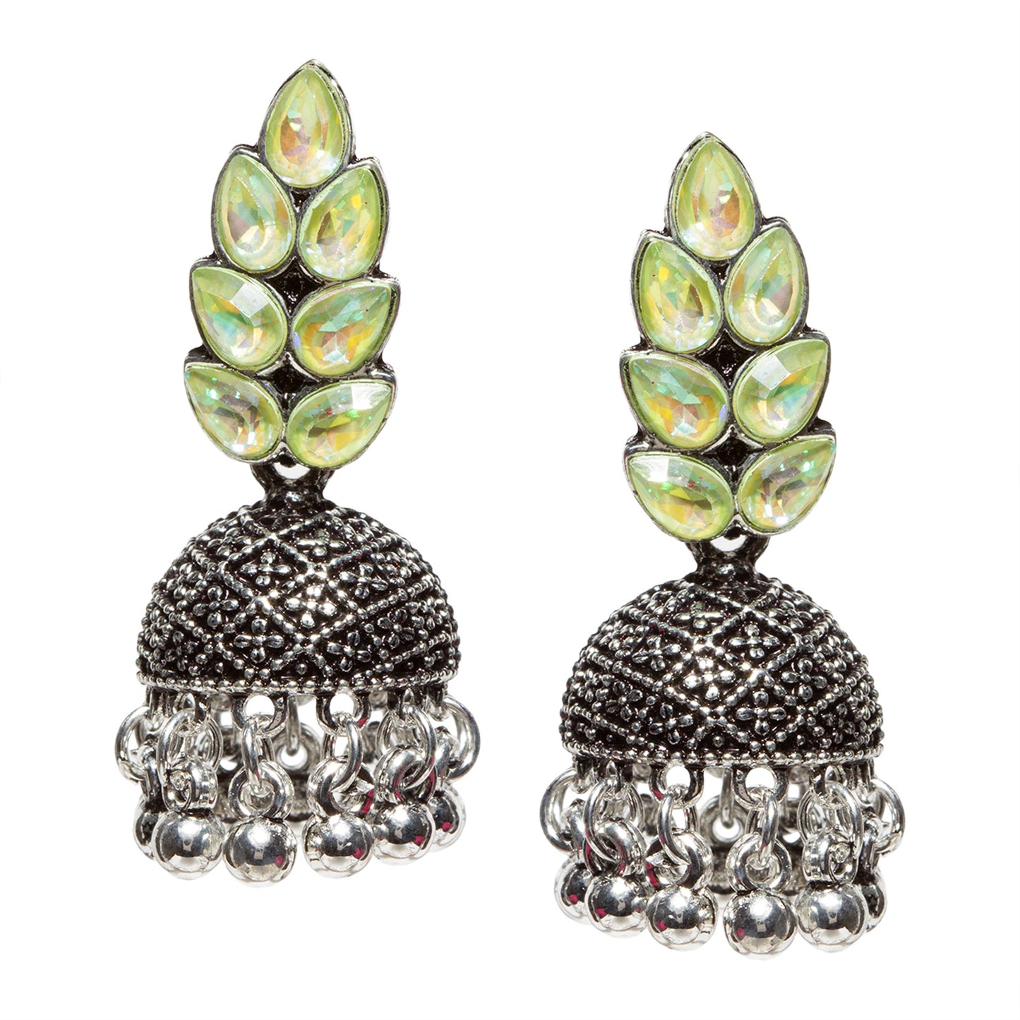 Bindhani-New-Style-Oxidised-Silver-Plated-Parrot-Green-Stone-and-Beads-Jhumka-Earrings-For-Women-Girls