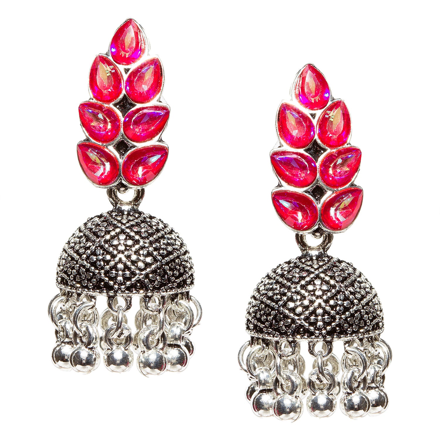 Bindhani-New-Style-Oxidised-Silver-Plated-Pink-Stone-and-Beads-Jhumka-Earrings-For-Women-Girls