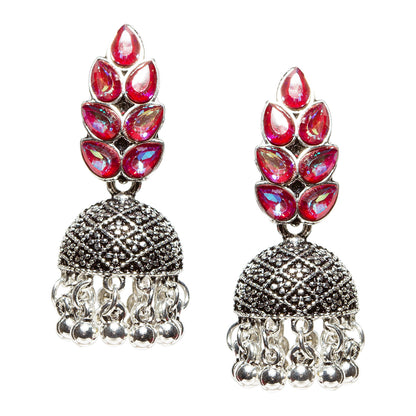 Bindhani-New-Style-Oxidised-Silver-Plated-Purple-Stone-and-Beads-Jhumka-Earrings-For-Women-Girls