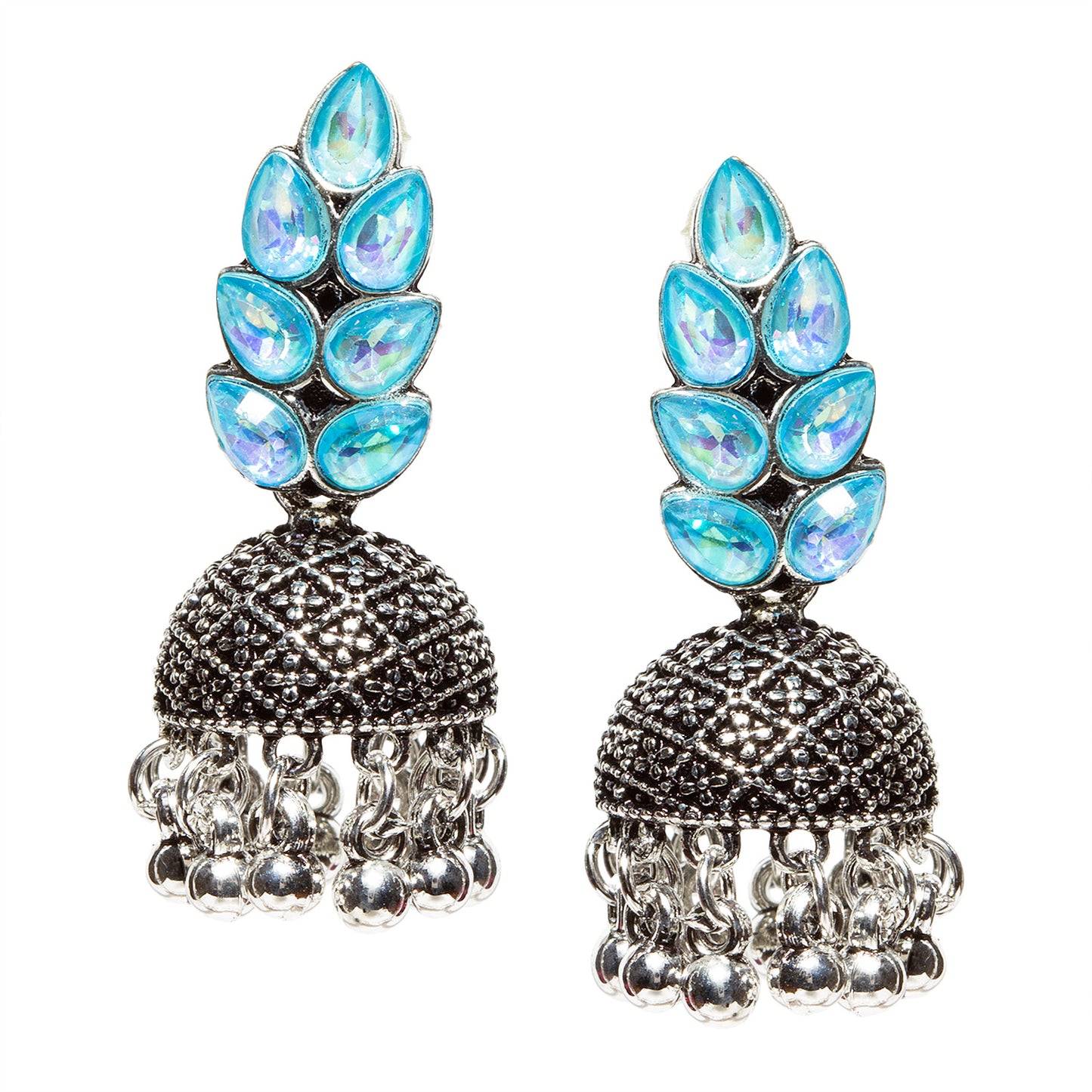 Bindhani-New-Style-Oxidised-Silver-Plated-Sky-Blue-Stone-and-Beads-Jhumka-Earrings-For-Women-Girls