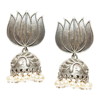 Bindhani-Oxidised-Lotus-Motif-Jhumka-Earrings-For-Women-Girls