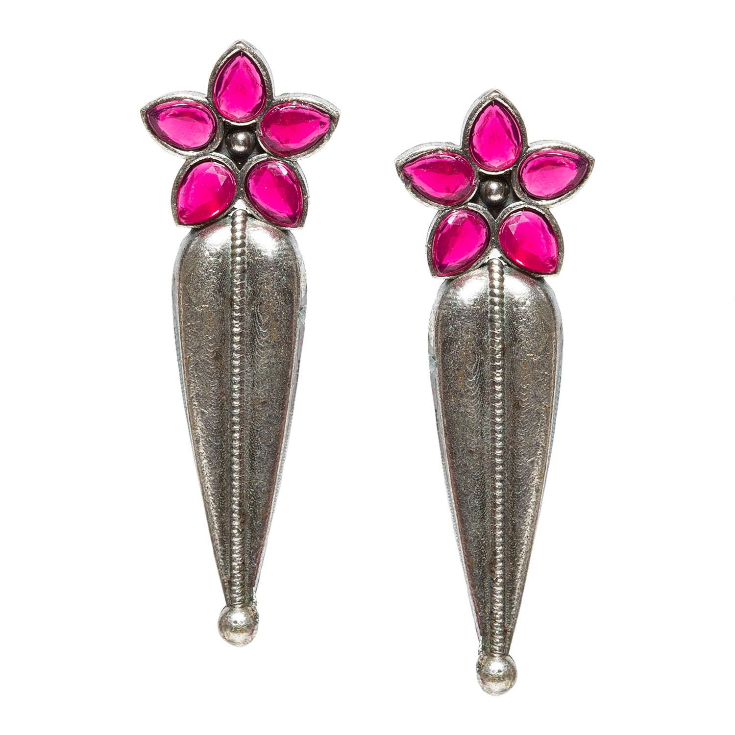 Bindhani-Oxidised-Pink-Stone-Flower-Shaped-Earrings-For-Women-Girls