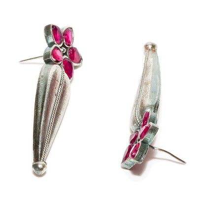 Analyzing image  Bindhani-Oxidised-Pink-Stone-Flower-Shaped-Earrings-For-Women