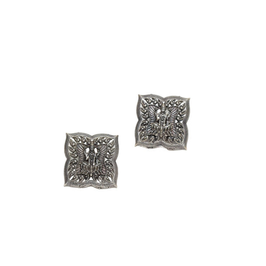 Bindhani-Oxidised-Silver-Plated-Goddess-Lakshmi-Square-Stud-Earring