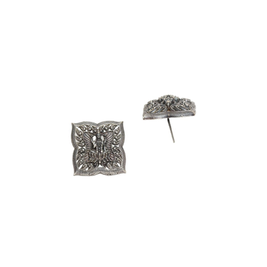 Bindhani-Oxidised-Silver-Plated-Goddess-Lakshmi-Square-Studs-Earring