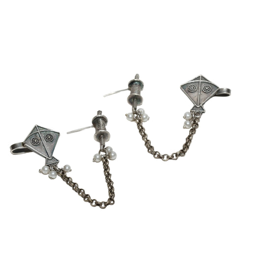 Bindhani-Oxidized-Silver-Chain-Ear-Cuff-Earrings