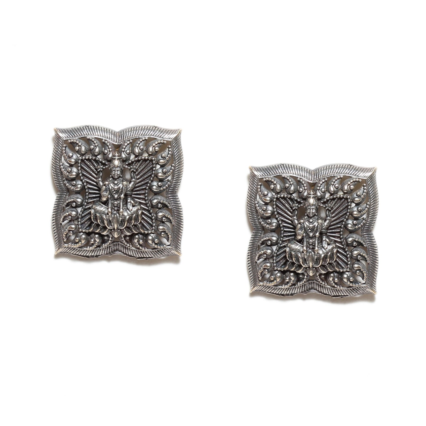 Bindhani-Oxidized-Silver-Plated-Goddess-Lakshmi-Stud-Earrings