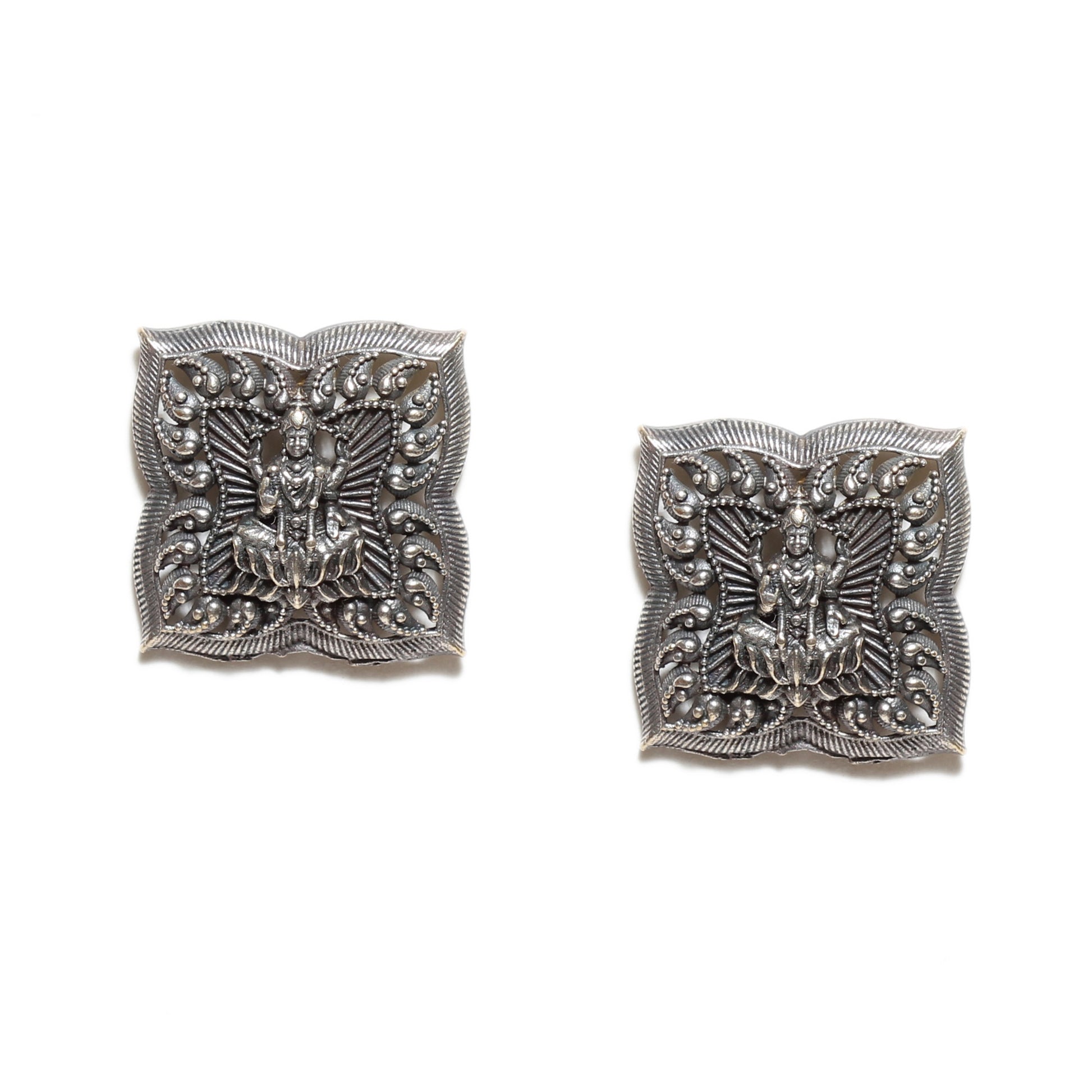 Bindhani-Oxidized-Silver-Plated-Goddess-Lakshmi-Stud-Earrings
