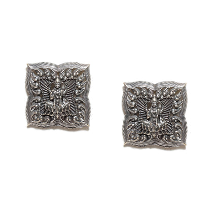 Bindhani-Oxidized-Silver-Plated-Goddess-Lakshmi-Stud-Earrings