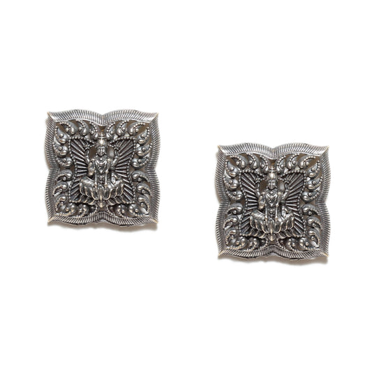 Bindhani-Oxidized-Silver-Plated-Goddess-Lakshmi-Stud-Earrings