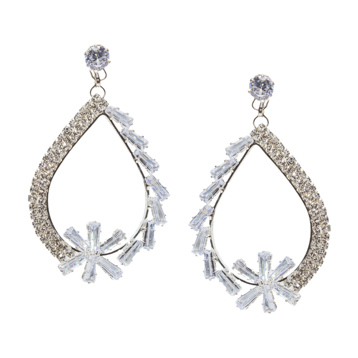 Rhodium White CZ Stone Dangler Earrings