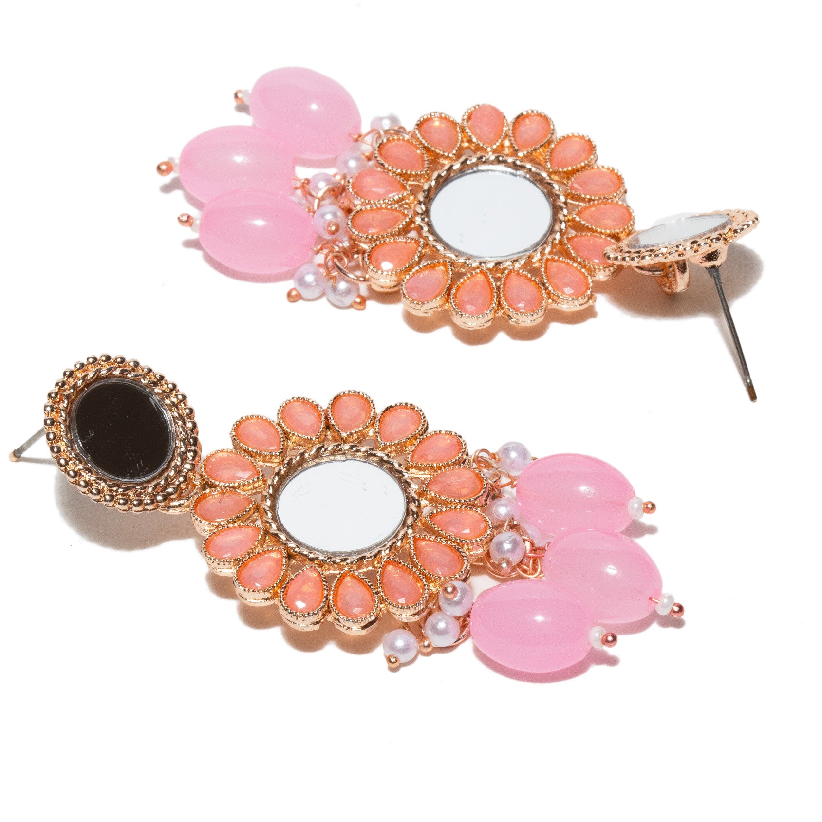 Bindhani-Rose-Gold-Plated-Baby-Pink-Color-Drop-Mirror-Earrings-For-Women-and-Girl