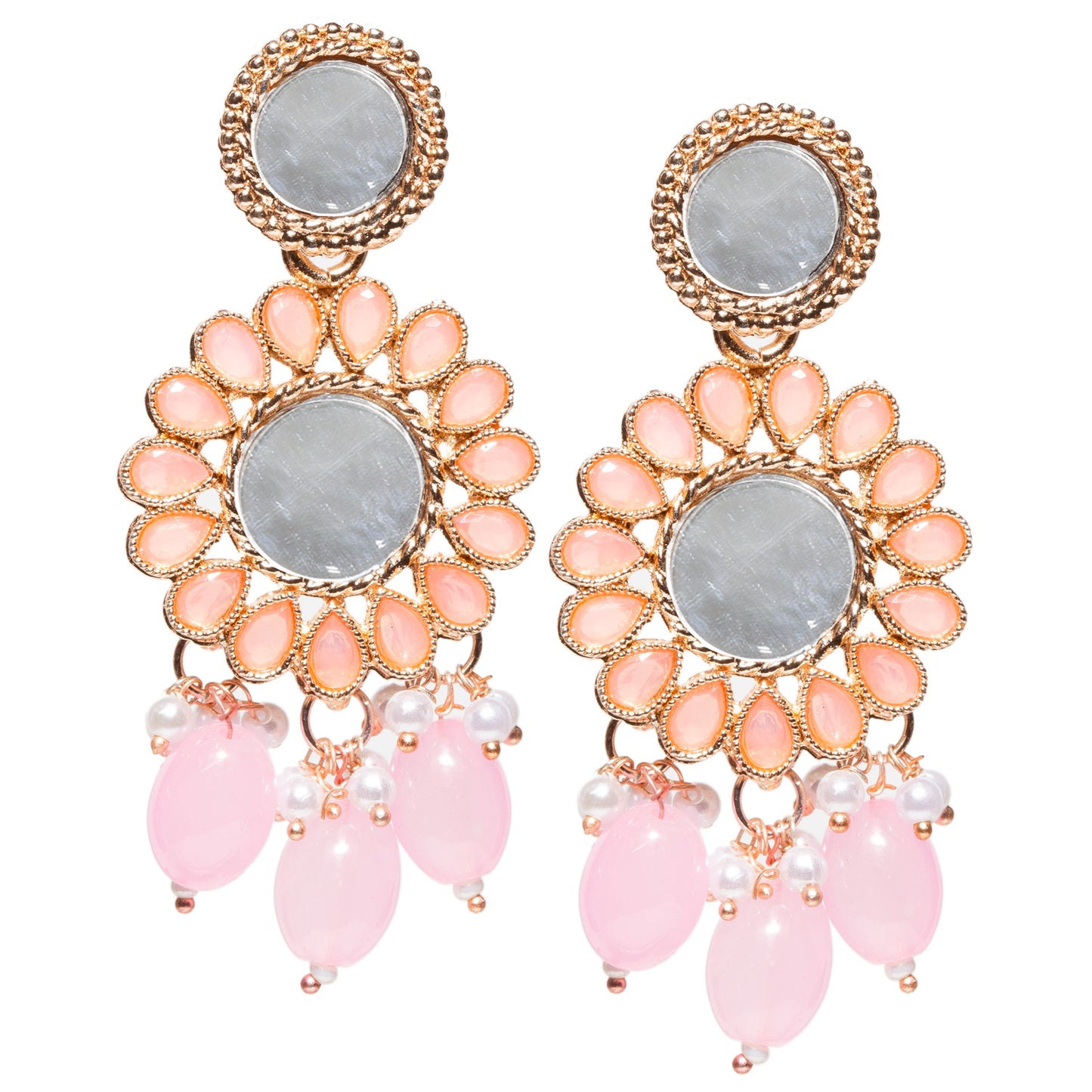 Bindhani-Rose-Gold-Plated-Baby-Pink-Color-Drop-Mirror-Earrings-For-Women-and-Girls
