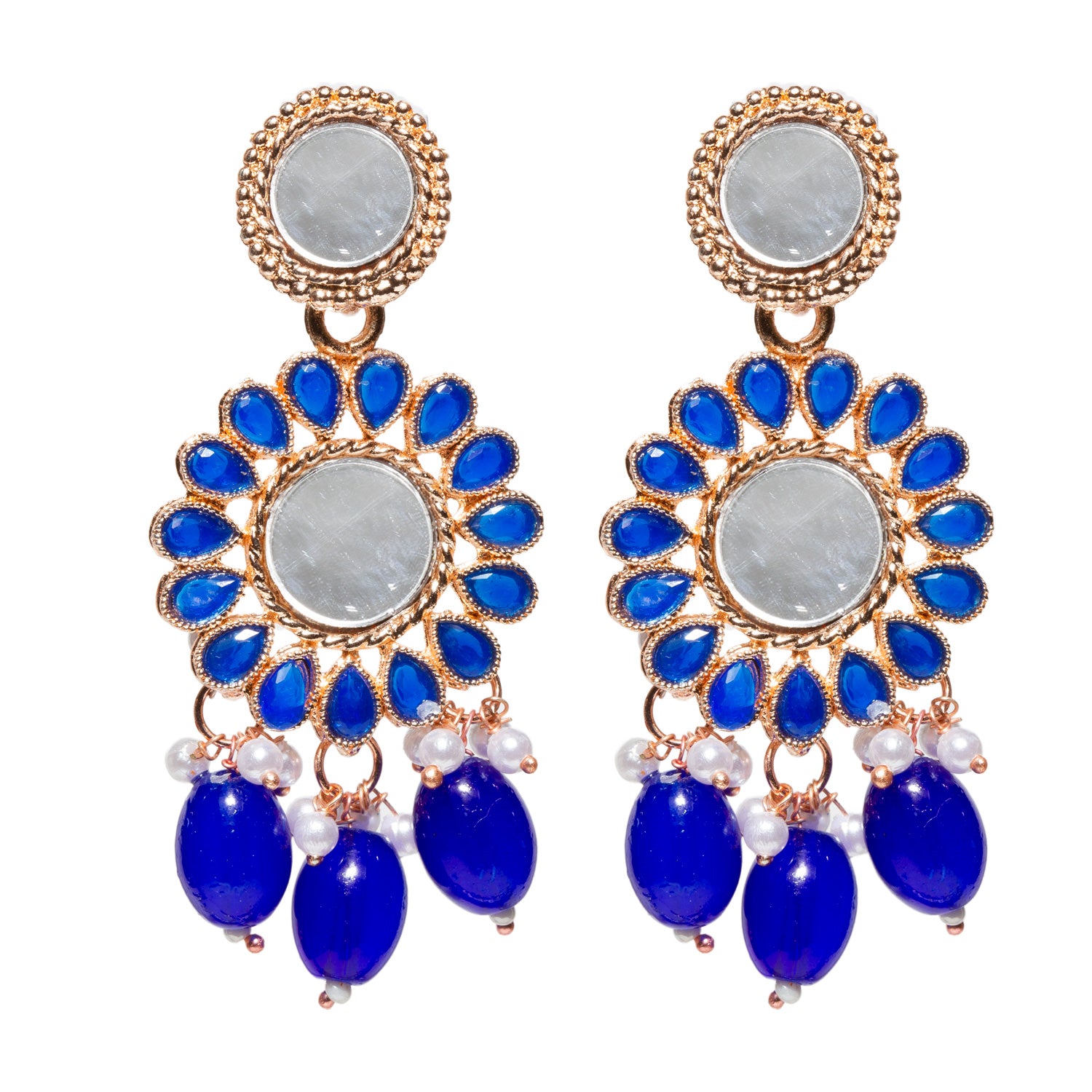 Bindhani-Rose-Gold-Plated-Blue-Color-Drop-Mirror-Earrings-For-Women-and-Girls