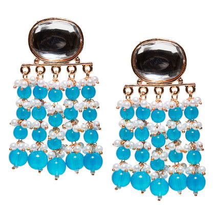 Bindhani-Rose-Gold-Plated-Hanging-Crystal-Drops-Big-Stone-Blue-Tassel-Earrings-For-Women