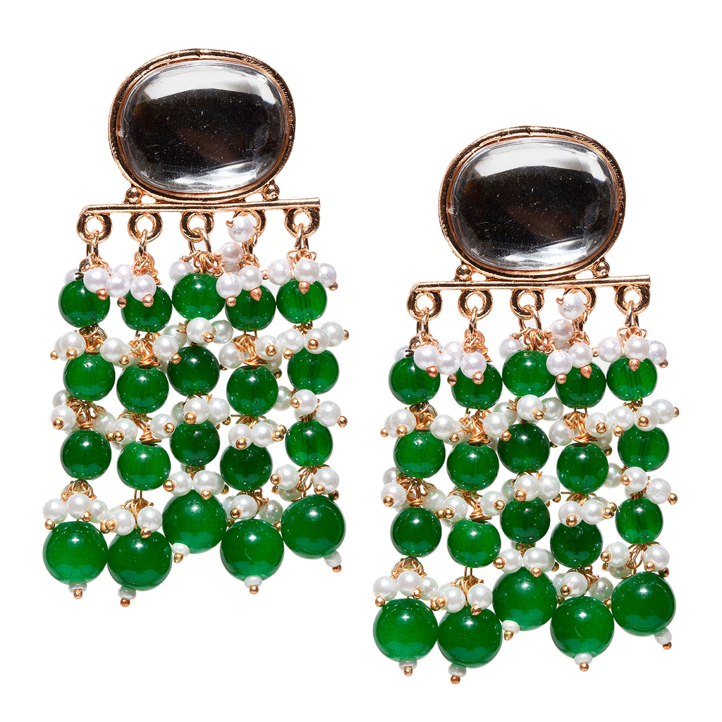 Bindhani-Rose-Gold-Plated-Hanging-Crystal-Drops-Big-Stone-Green-Tassel-Earrings-For-Women