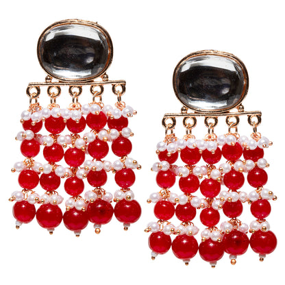 Bindhani-Rose-Gold-Plated-Hanging-Crystal-Drops-Big-Stone-Red-Tassel-Earrings-For-Women