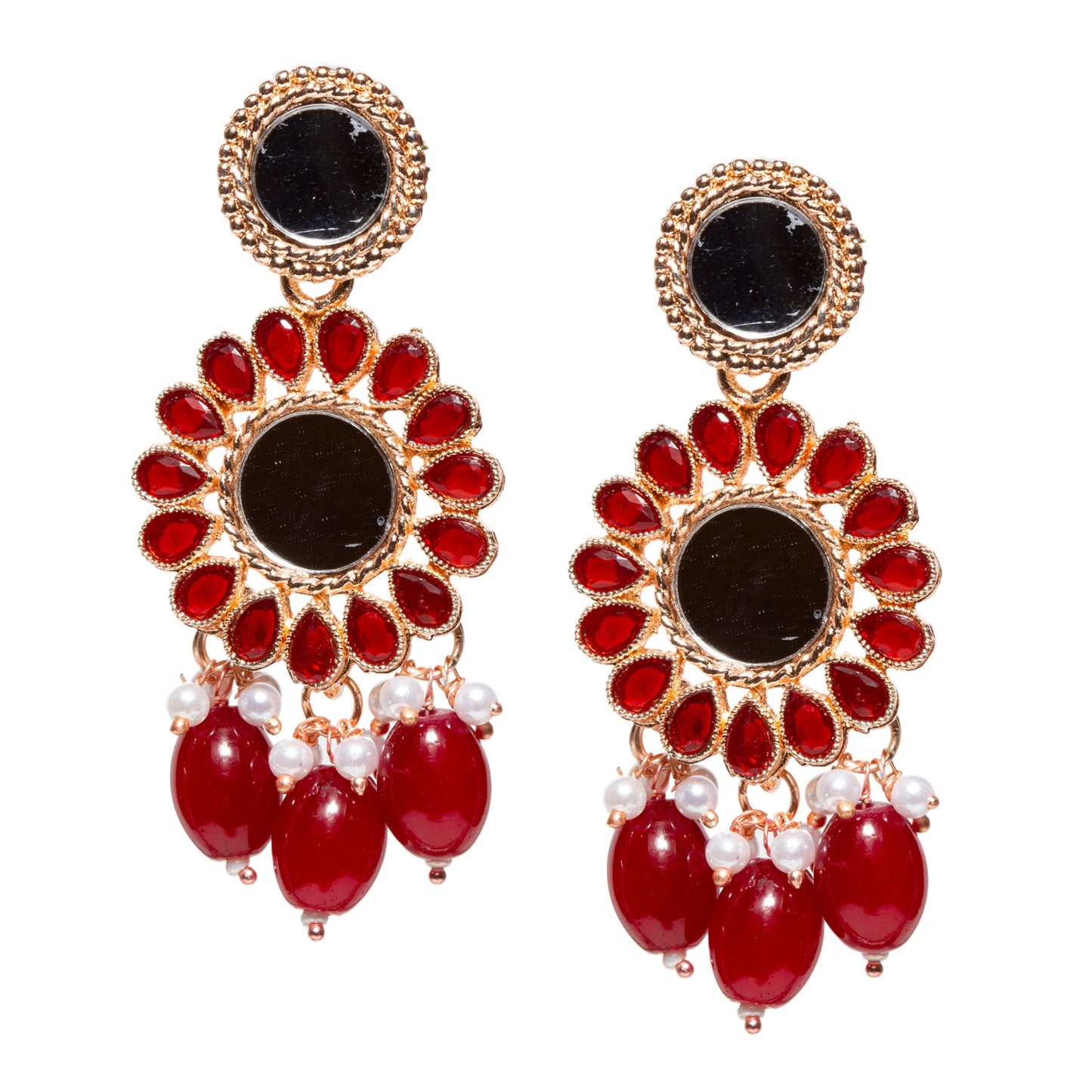 Bindhani-Rose-Gold-Plated-Maroon-Color-Drop-Mirror-Earrings-For-Women-and-Girls
