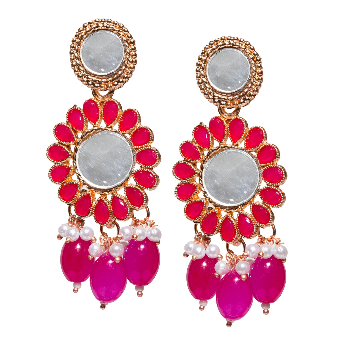Bindhani-Rose-Gold-Plated-Pink-Color-Drop-Mirror-Earrings-For-Women-and-Girls