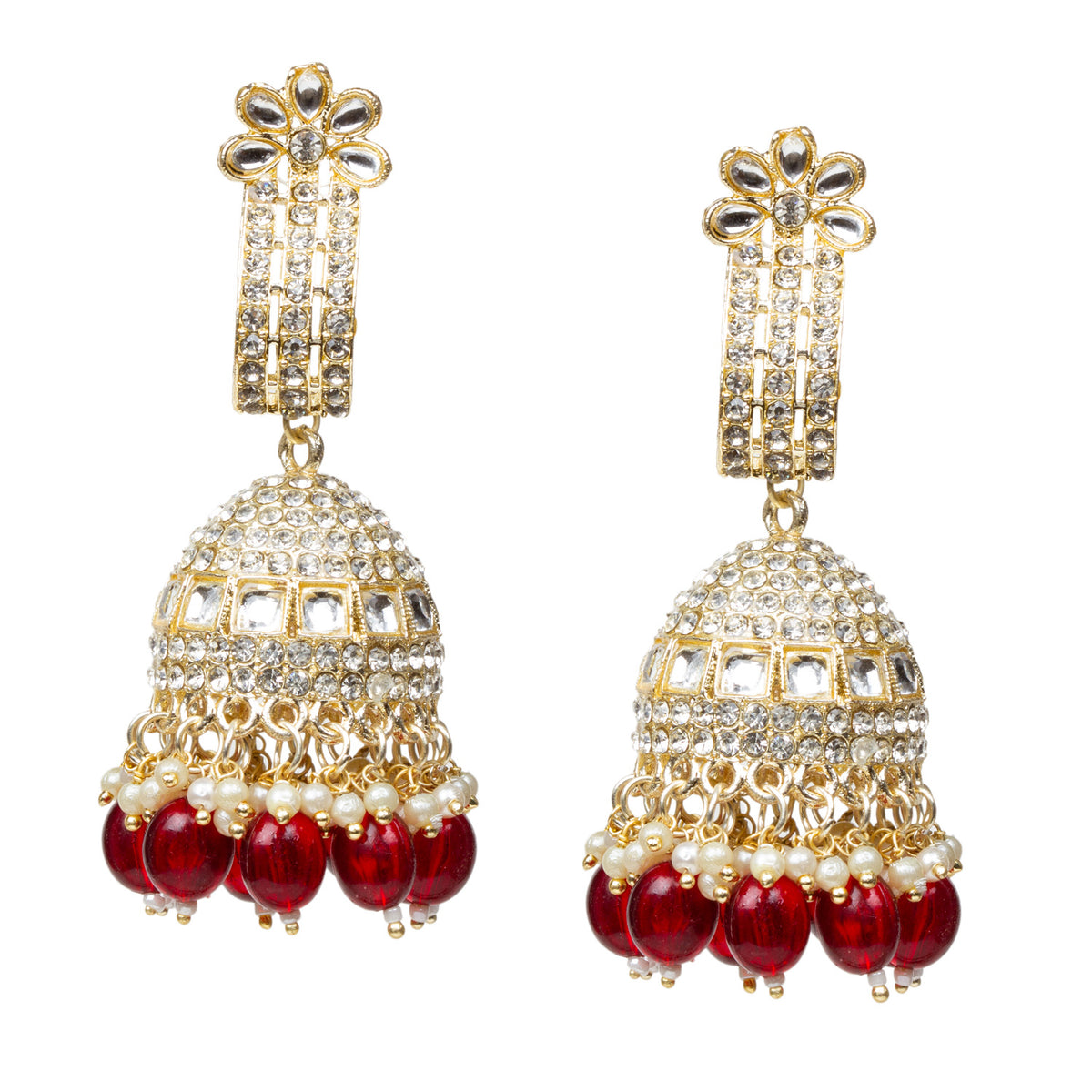 Bindhani-Rose-Gold-Plated-Red-Color-Drop-Kundan-Jhumka-Earrings-For-Women