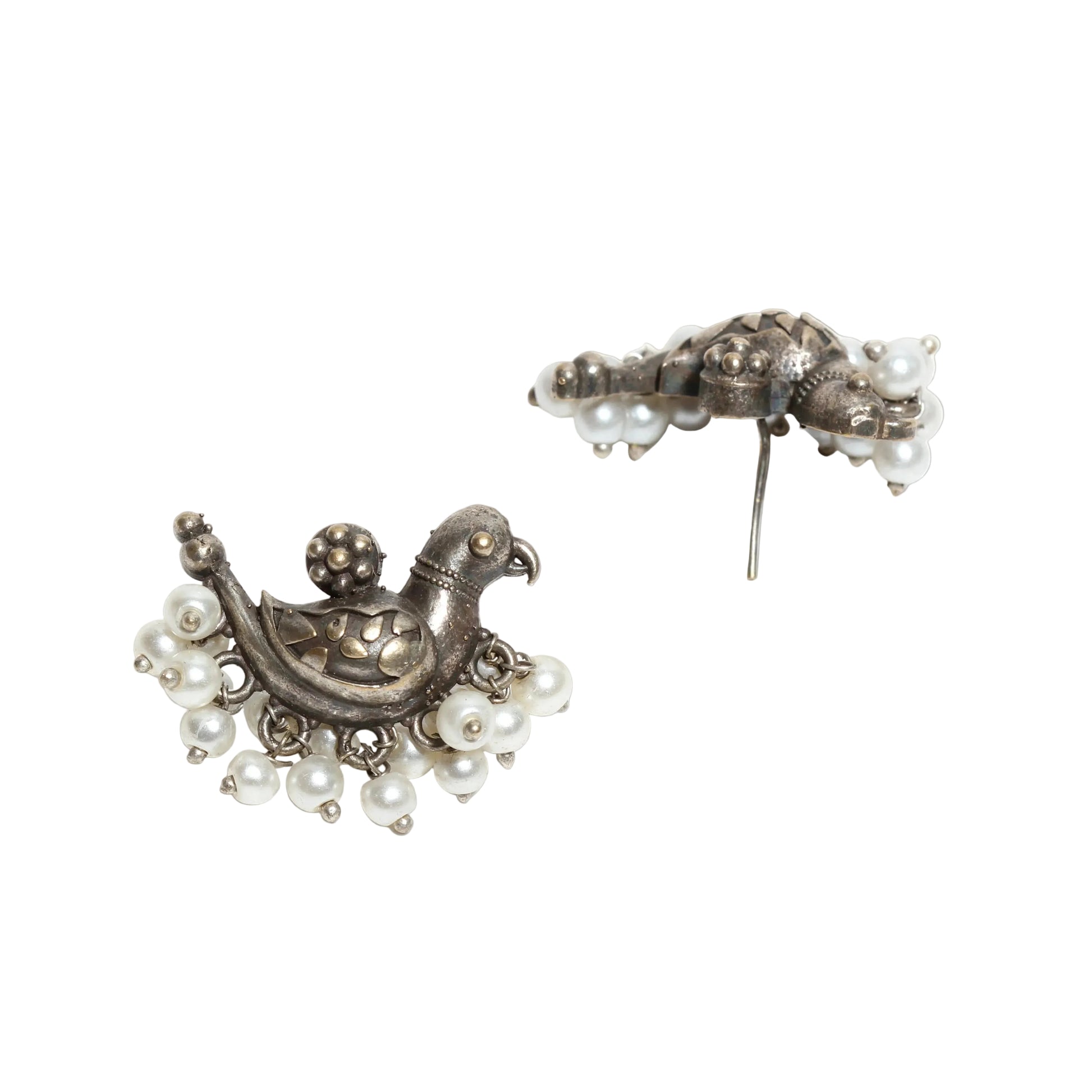 Bindhani-Stylish-Oxidised-Silver-Bird-Drop-Stud-Earrings