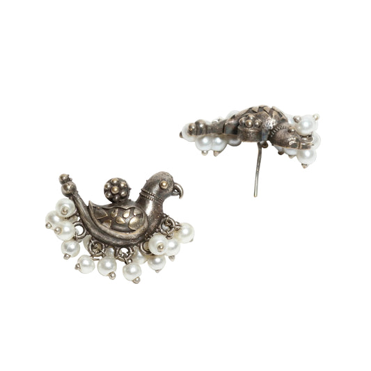 Bindhani-Stylish-Oxidised-Silver-Bird-Drop-Stud-Earrings
