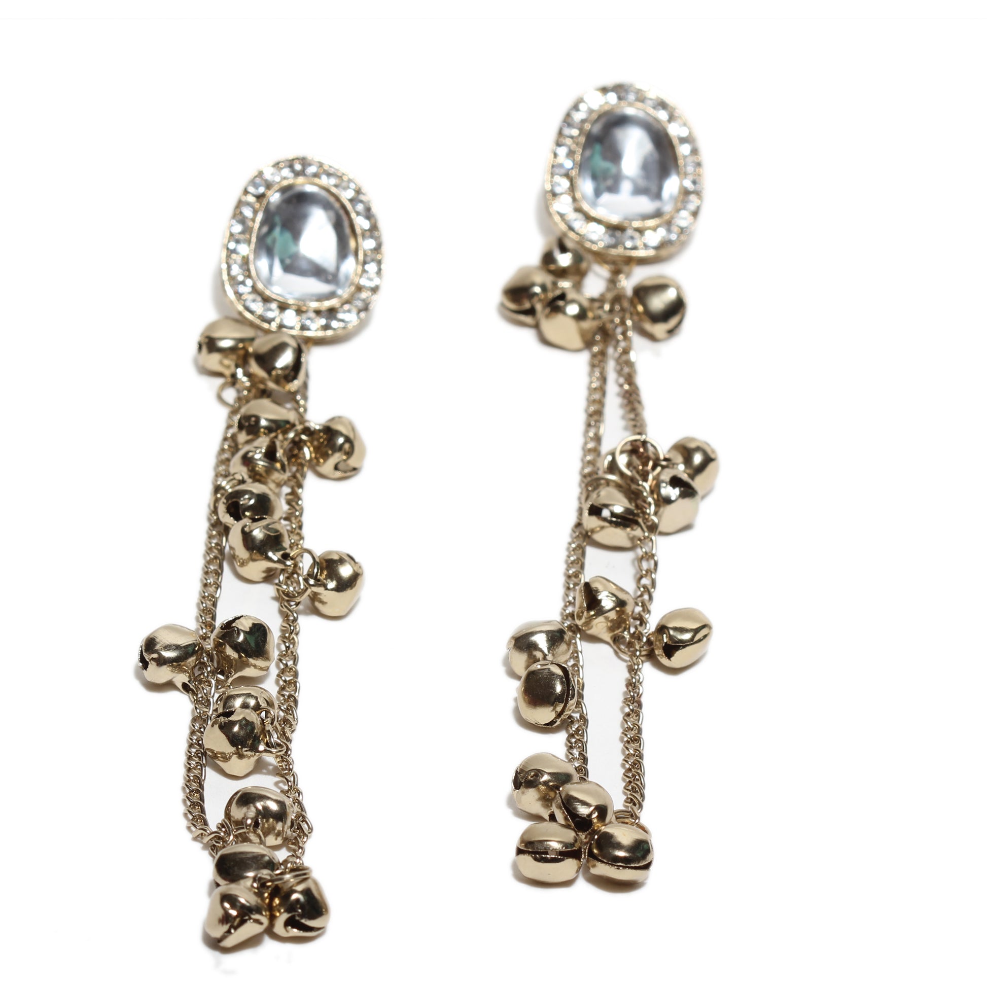 Bindhani traditional mehandi plated long chain with small bell (ghungroo) kashmiri earrings for women
