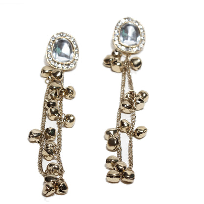 Bindhani traditional mehandi plated long chain with small bell (ghungroo) kashmiri earrings for women

