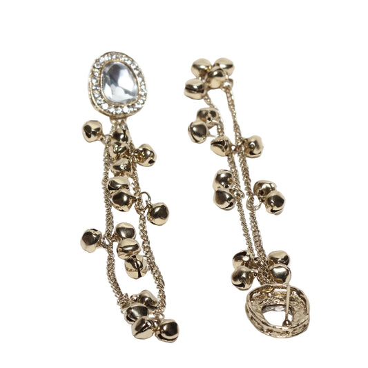 Bindhani-Traditional-Mehandi-Plated-Long-Chain-With-Small-Bell-(Ghungroo)-Long-Kashmiri-Earrings
