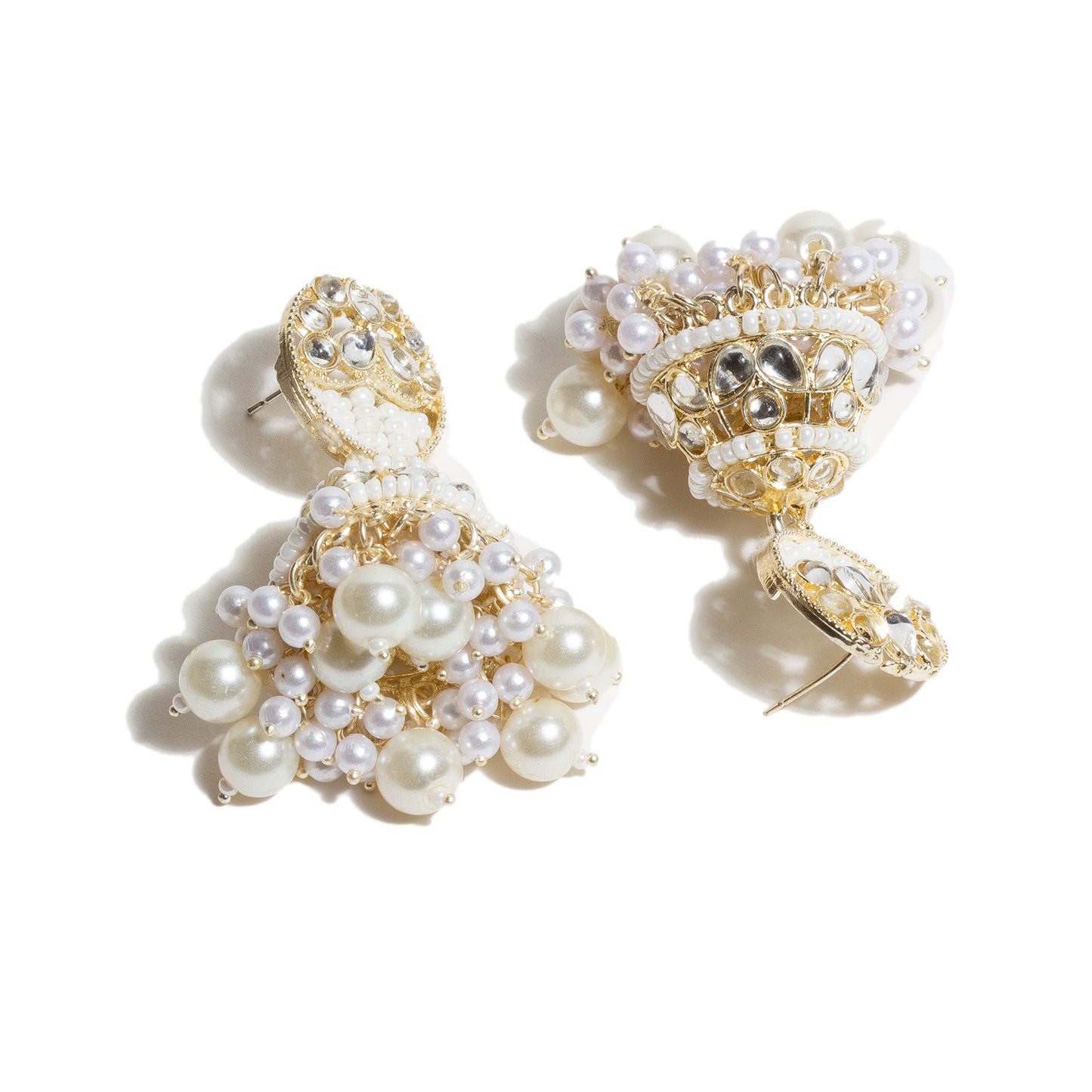 White Pearl Drop Kundan Jhumka Earrings