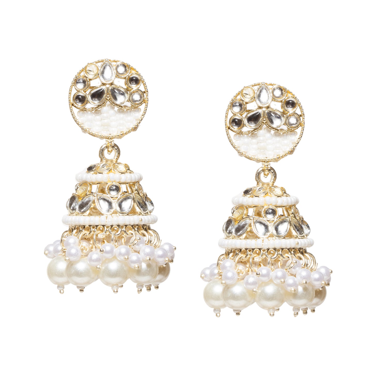 White Pearl Drop Kundan Jhumka Earrings