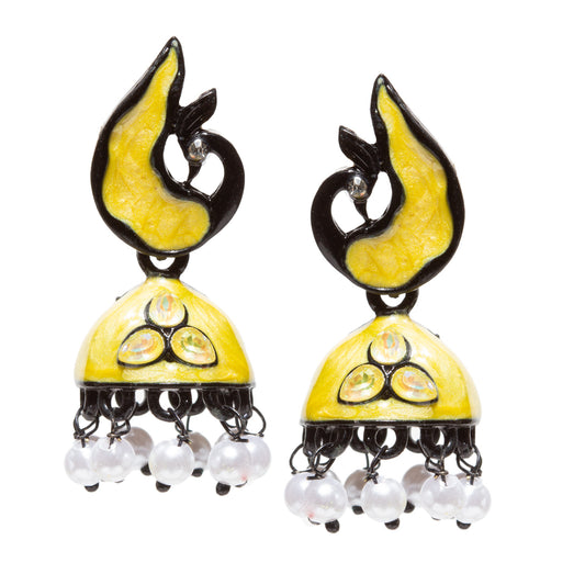 Bindhani-gold-plated-Beads-Stone-White-Meenakari-Peacock-Yellow-Small-Jhumki-women-girls-Teenage