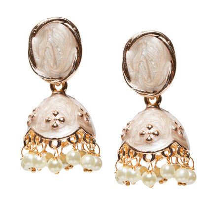 Bindhani-gold-plated-Beads-White-Meenakari-golden-cream-Small-Jhumki-women-girls