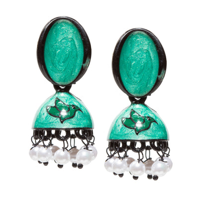 Bindhani-gold-plated-Beads-White-Meenakari-Green-Small-Jhumki-women-girls