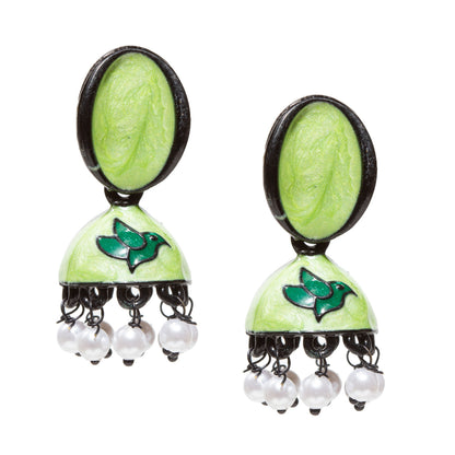 Bindhani-gold-plated-Beads-White-Meenakari-Mint-Green-Small-Jhumki-women-girls-Teenage