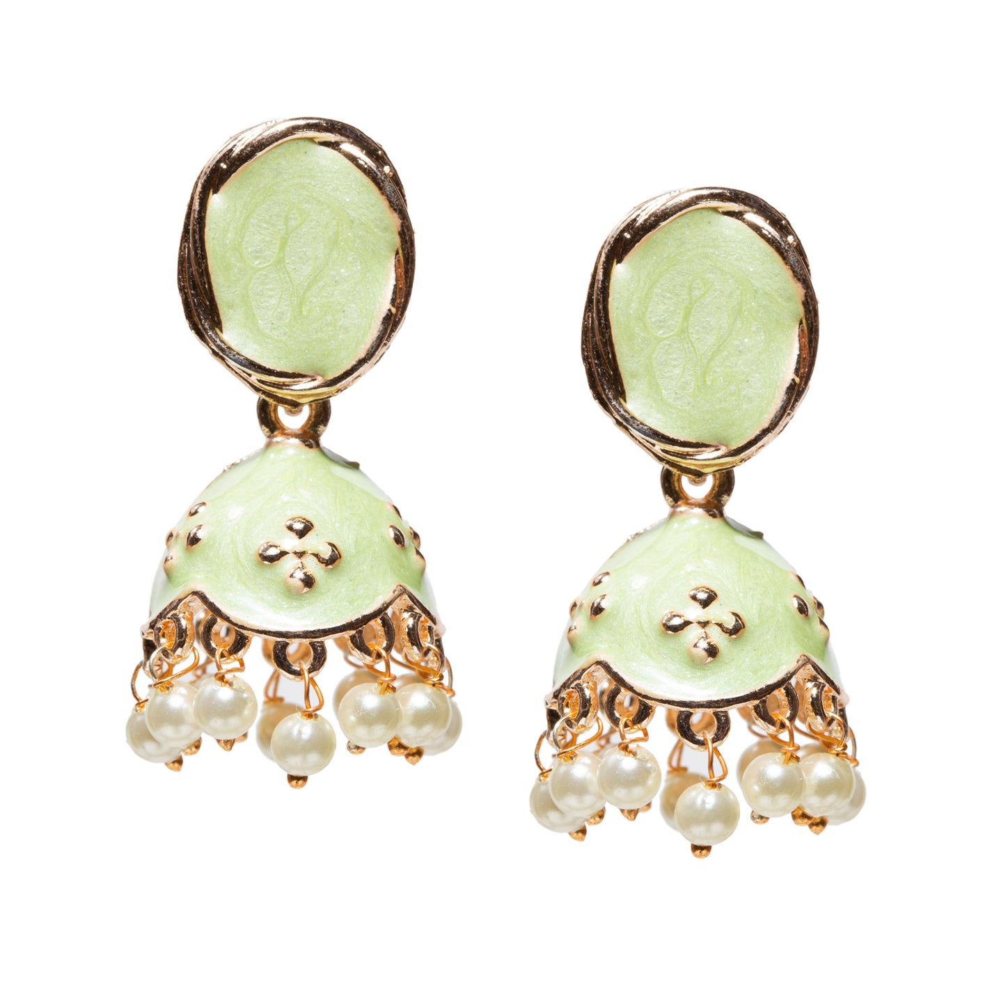 Bindhani-gold-plated-Beads-White-Meenakari-Mint-Green-Small-Jhumki-women-girls