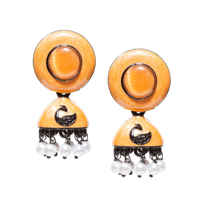 Bindhani-gold-plated-Beads-White-Meenakari-Peacock-Drak-Orange-Small-Jhumki-women-girls