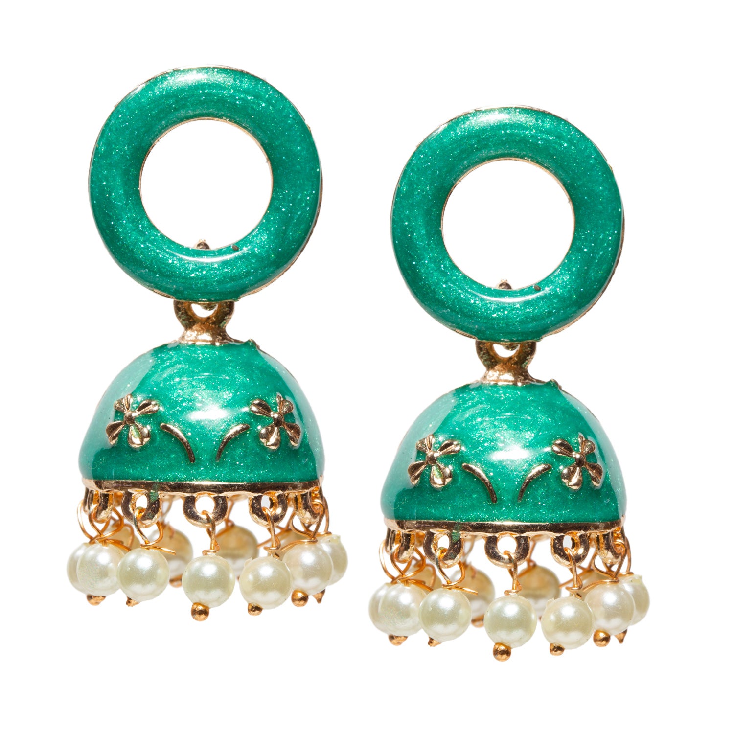 Bindhani-gold-plated-Beads-White-Meenakari-Round-Green-Small-Jhumki-women-girls-Teenage