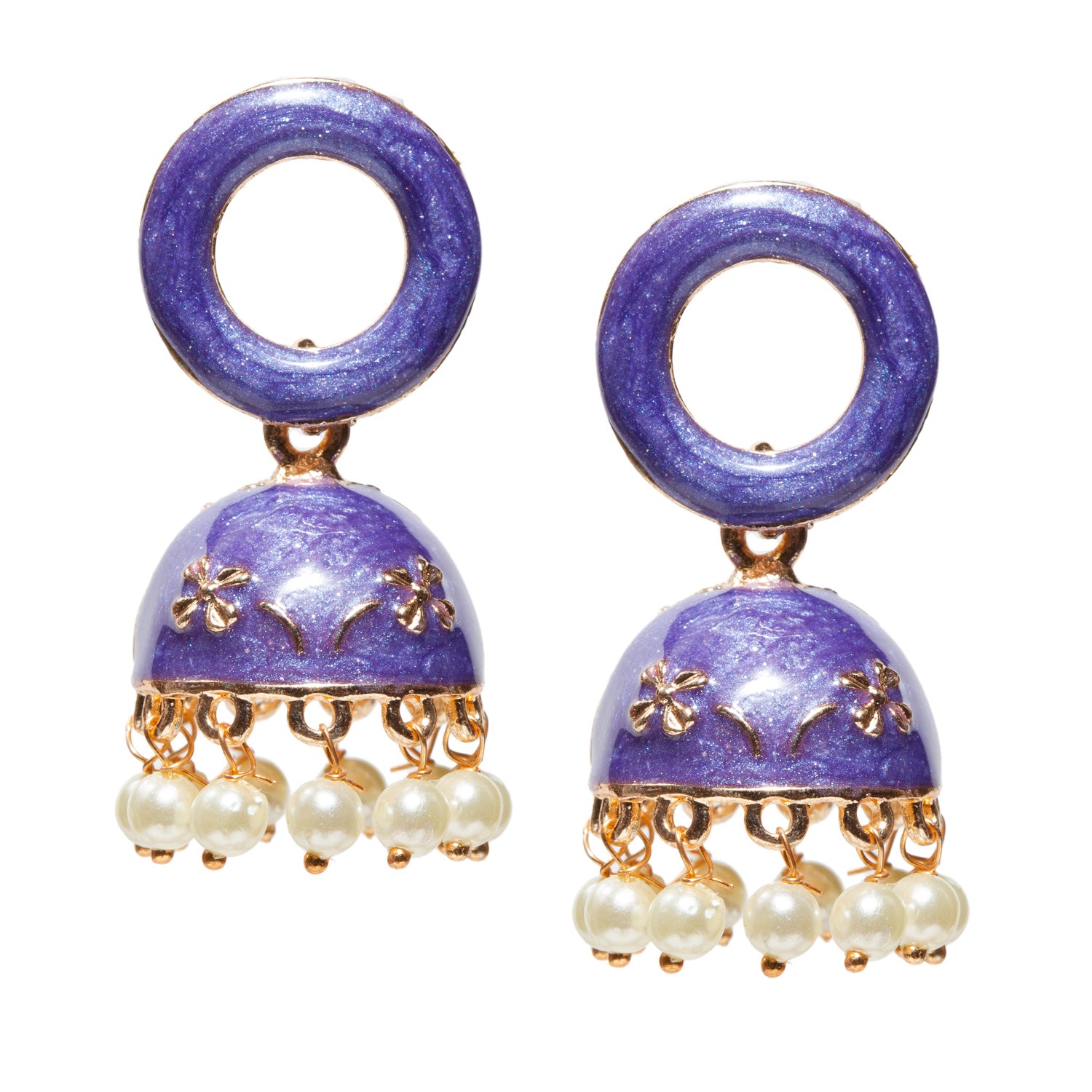 Bindhani-gold-plated-Beads-White-Meenakari-Round-Purple-Small-Jhumki-women-girls-Teenage