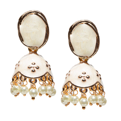 Bindhani-gold-plated-Beads-White-Meenakari-White-Small-Jhumki-women-girls