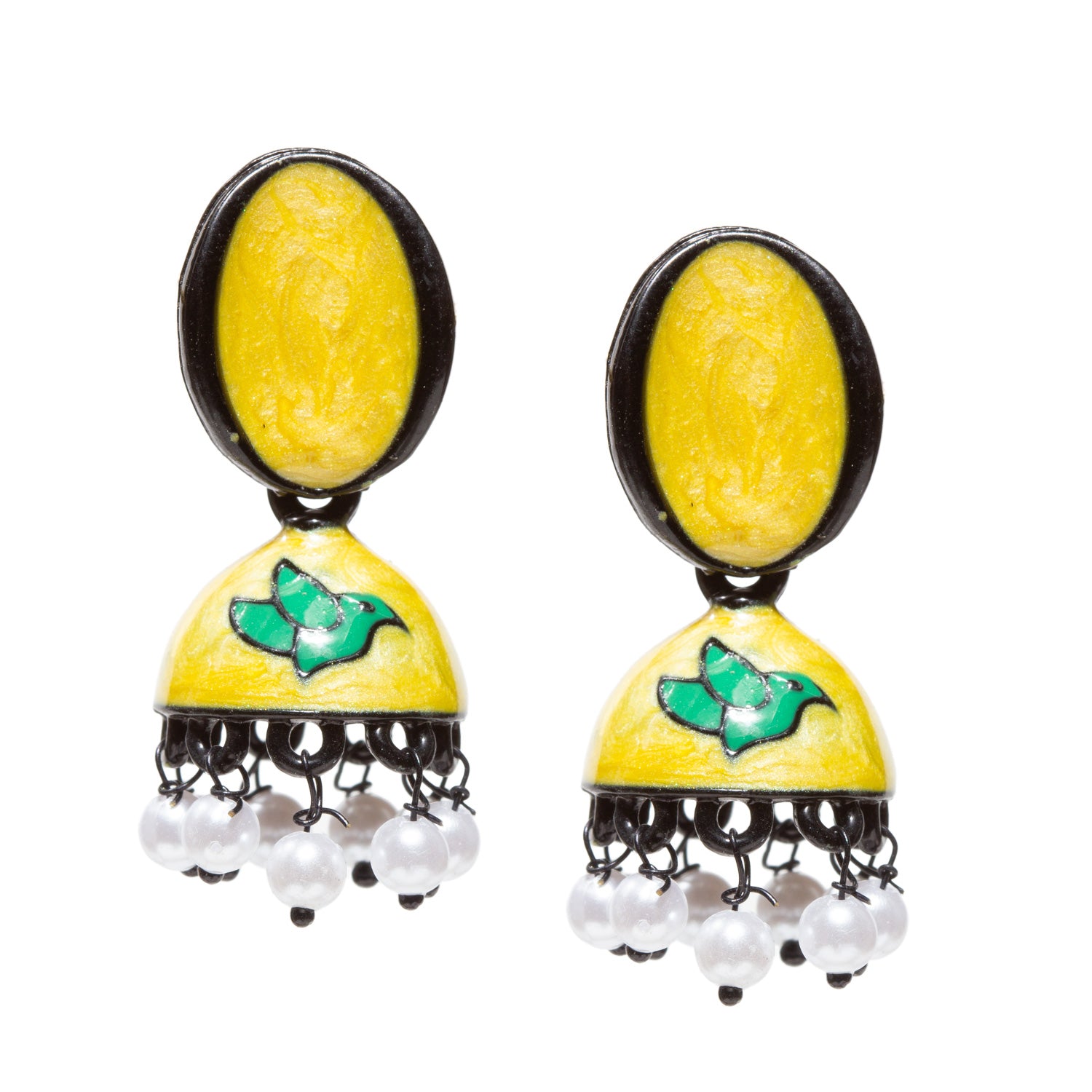 Bindhani-gold-plated-Beads-White-Meenakari-Yellow-Small-Jhumki-women-girls-Teenage