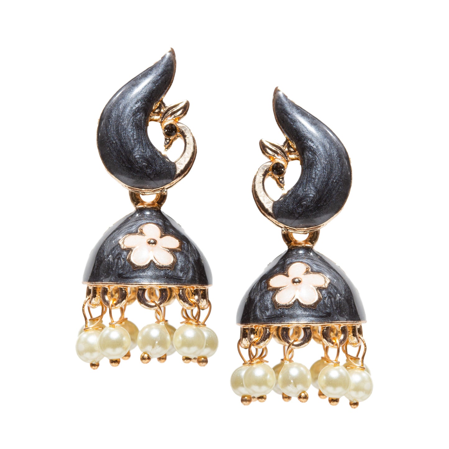 Bindhani-gold-plated-Beads-White-Stone-Meenakari-Peacock-Black-Small-Jhumki-women-girls-Teenage