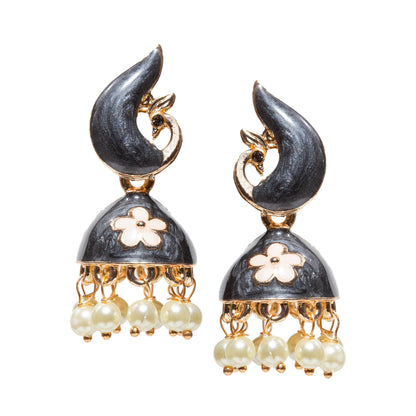 Bindhani-gold-plated-Beads-White-Stone-Meenakari-Peacock-Black-Small-Jhumki-women-girls-Teenage