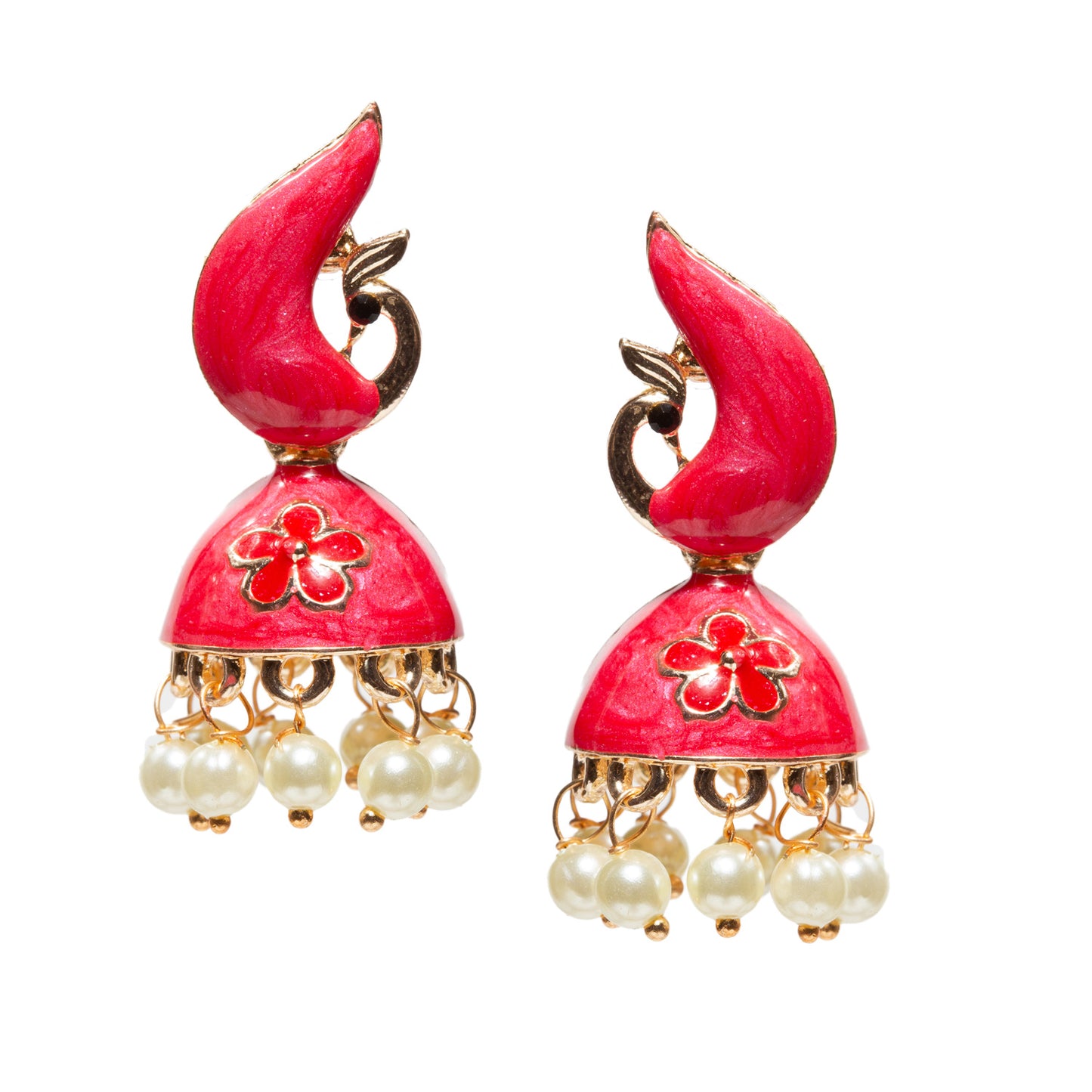 Bindhani-gold-plated-Beads-White-Stone-Meenakari-Peacock-Rani-Pink-Small-Jhumki-women-girls-Teenage