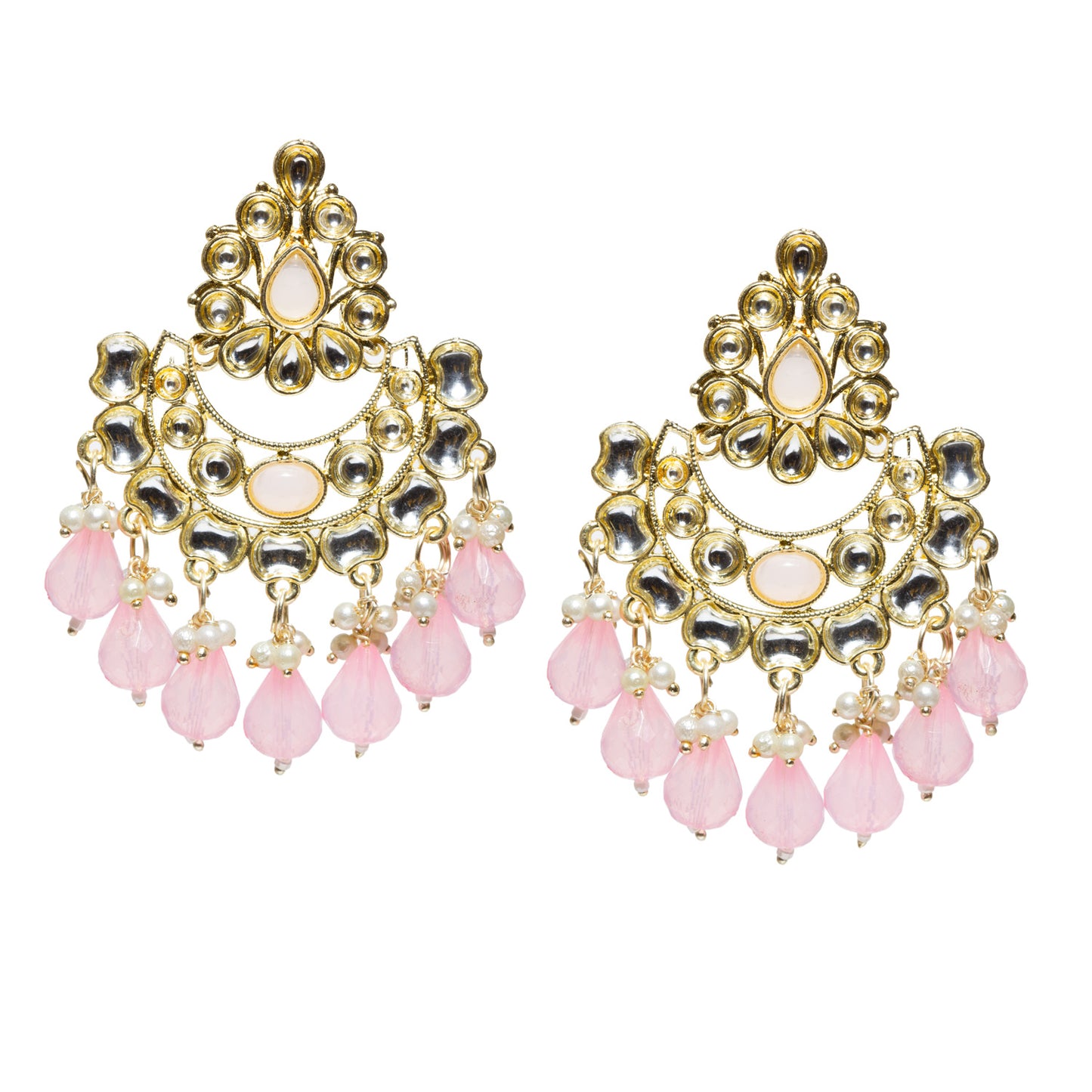 Bindhani-gold-plated-kundan-Beads-white-Baby-Pink-stone-chandbli-earring-women-girls