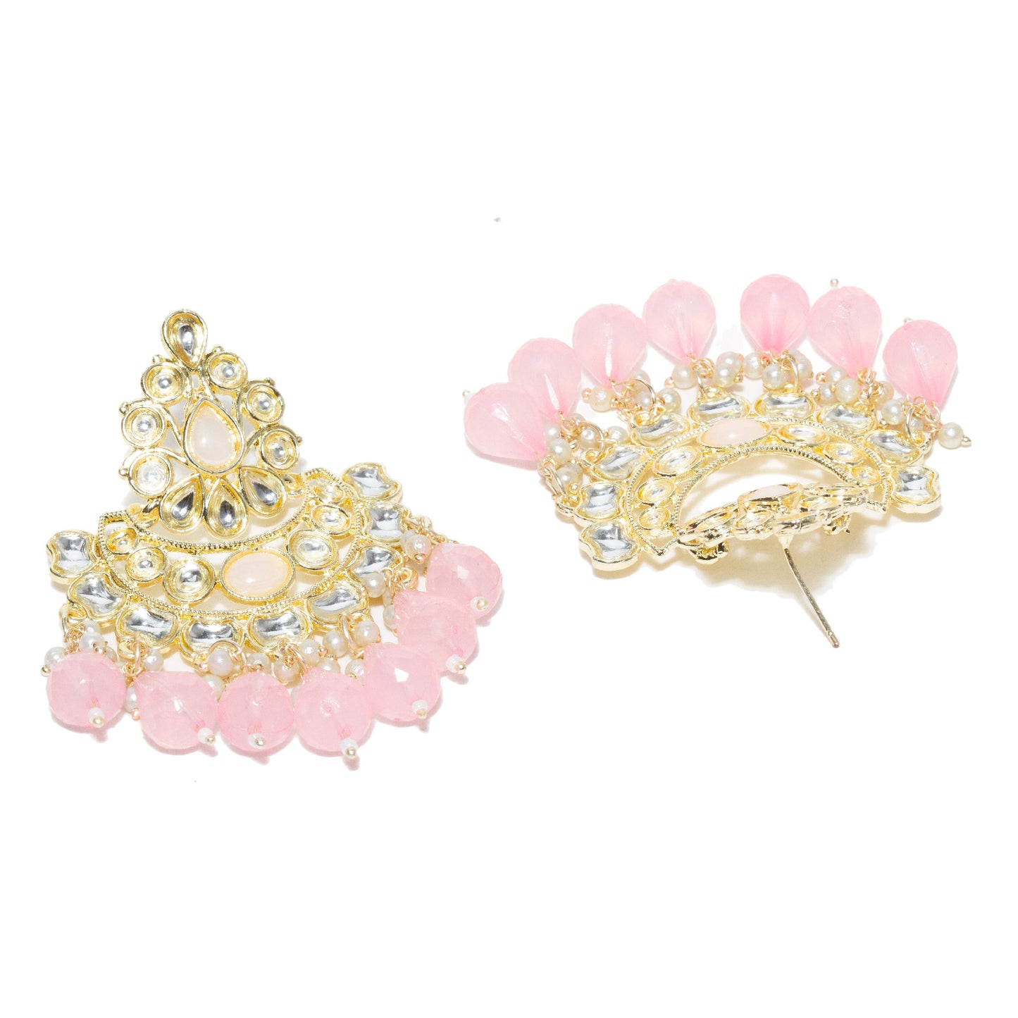 Bindhani-gold-plated-kundan-Beads-white-Baby-Pink-stone-chandbli-earring-women-girls_