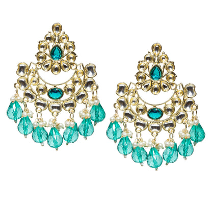 Bindhani-gold-plated-kundan-Beads-white-Light-Green-stone-chandbli-earring-women-girls